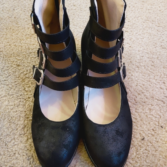 black faux suede buckled booties size 41 (9.5-ish US) - Picture 3 of 5